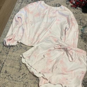 Henley pink white and grey pajama short set